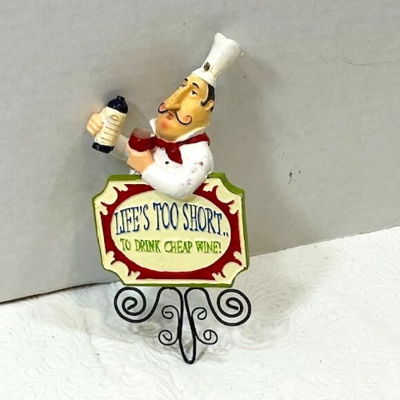 VTG Italian Chef "Life's Too Short...To Drink Cheap Wine!" Serving Wine Ornament - Picture 1 of 11
